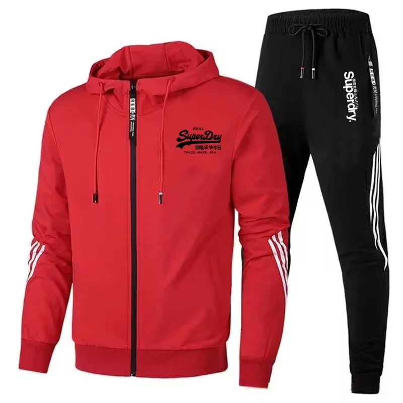Sports Set UK Superdry Ultimate DRY Autumn Men's Casual Sports Set Hoodie + Pants Two Piece Zipper Jacket Outdoor Jogging Streetwear