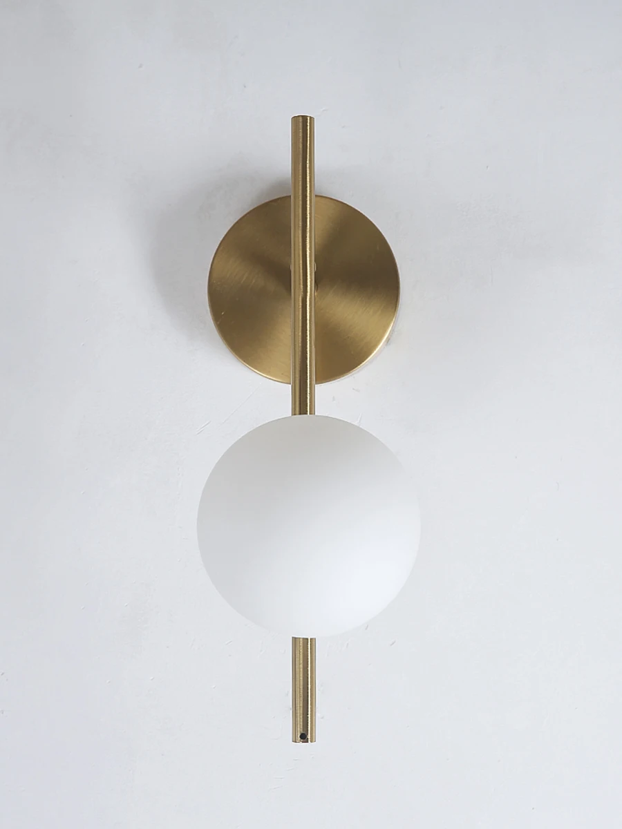 Golden Milky Glass Round Ball LED Wall Lamp Image 4