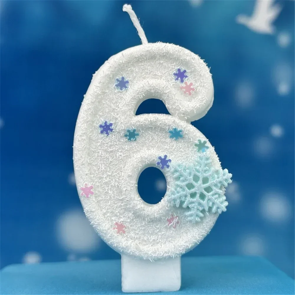 Christmas Snowflake Theme Birthday Candles for Cake White Digit 0-9 Candle Cake Topper with Sequins Party Dressing