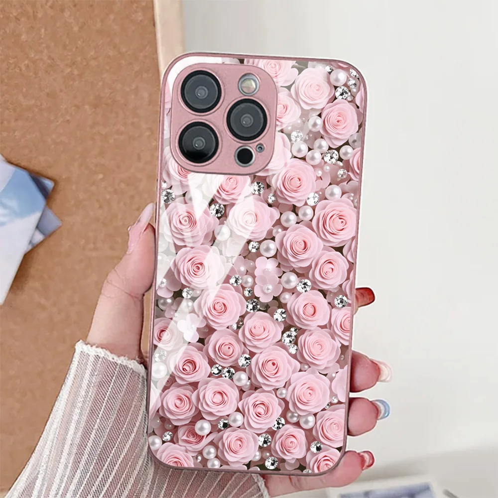 Elegant Flower Design Tempered Glass Phone Case