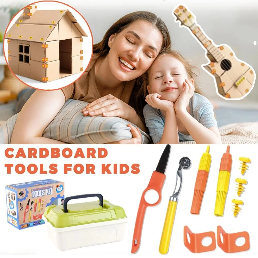 STEM 전문가용 안전 도구가 포함된 골판지 조립 키트, 어린이 DIY 골판지 공예 키트 (나사 및 도구 포함), 골판지 나사 키트