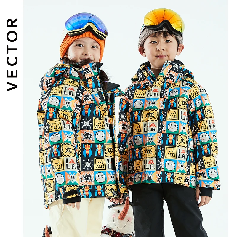 Children's kids snow suit Outdoor Waterproof and Windproof Warm Clothing Winter Snowboard Jacket Boys and Girls VECTOR