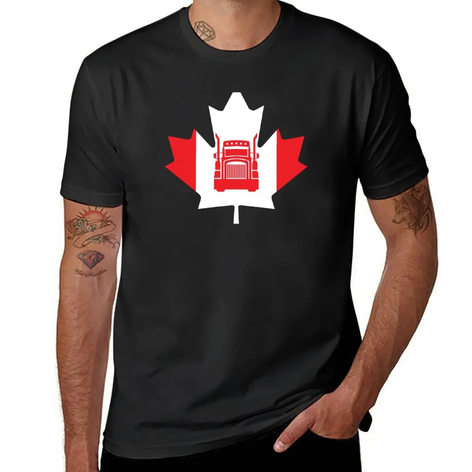 Canadian Truckers Truck Drivers Proud Canada Flag Maple Leaf T-Shirt Graphics Shirts Graphic Tees Magliette Bianche Da Uomo
