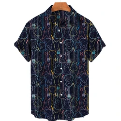 Chemise hawaïenne à manches courtes pour homme, motif d'éléments musicaux, impression 3D personnalisée, grande taille, ample 