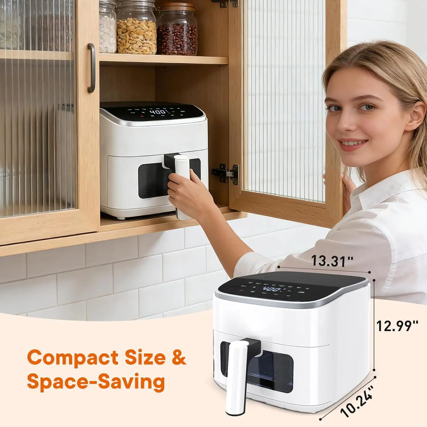 4QT Air Fryer with Visible Window, 1500W Digital Touchscreen Air Fryer with 8 Presets, White 6