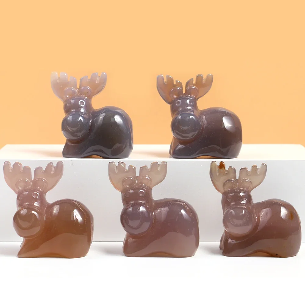 

Mineraali Christmas Deer Ornament 2'' Natural Agate Carved Reiki Crystal Healing Gemstones Animal Figurine Home Table Decoration