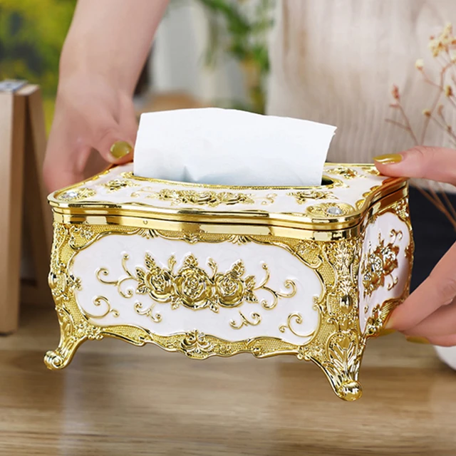 CAJA PORTA PAÑUELOS BLANCO CON DORADO