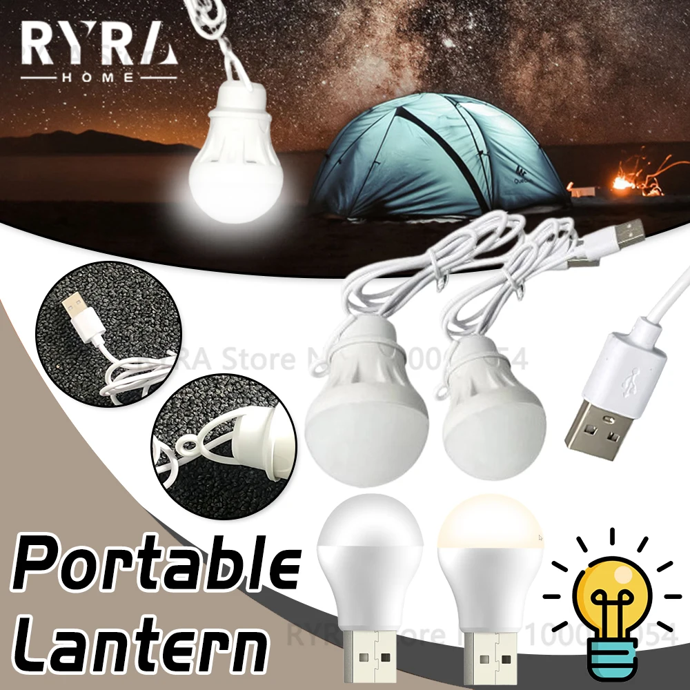 USB LED Light Bulb Portable Lantern 3W Energy Saving Emergency Lamp Outdoor Camping Night Light Power Bank Charging Book