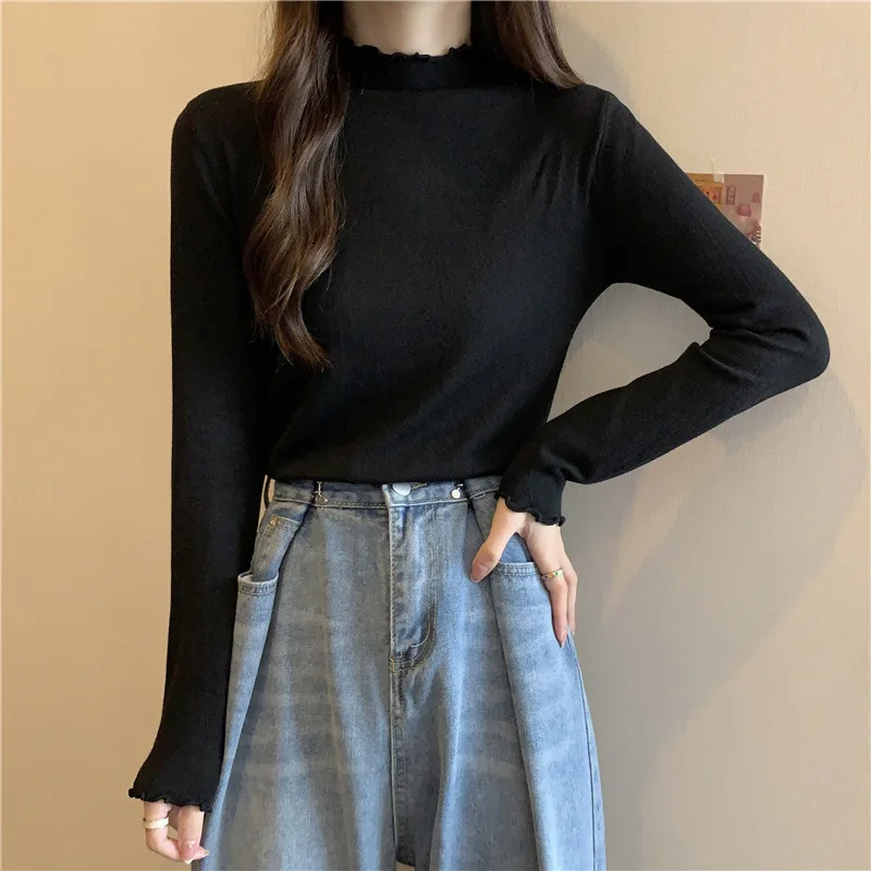 Autumn Women Knitted Long Sleeve Slim Tops