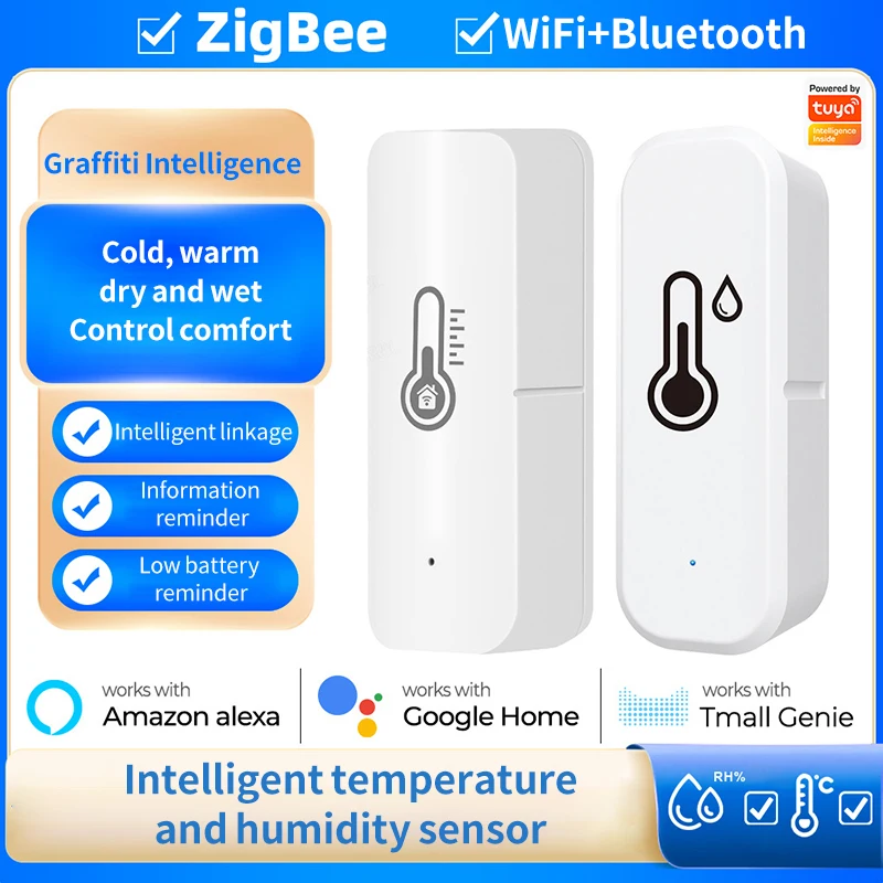 

Датчик температуры и влажности Tuya Wi-Fi, совместим с Bluetooth, пульт дистанционного управления для умного дома Zigbee, работает с Alexa Google Assistant