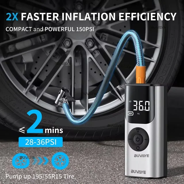 Mini inflador de neumáticos, bomba de inflado automático digital de 150 PSI, compresor de aire inalámbrico para motocicletas y bicicletas - Image 2