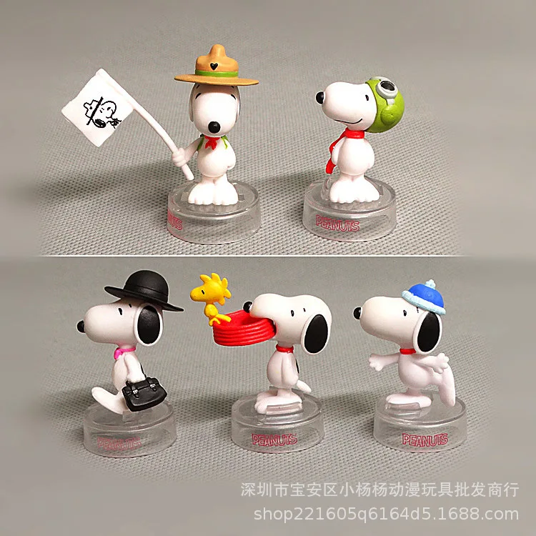 5pcs Snoopy Doll Ornament Kawaii Cartoon Student Bedroom Office Desktop Figure Little White Dog Ornament Children Toys Gifts