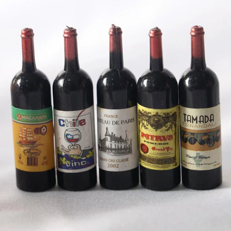 5Pcs 1/12 Dollhouse Miniature Red Wine Bottle Simulation Accessories For Food Play Toy Decoration,pretend food toys
