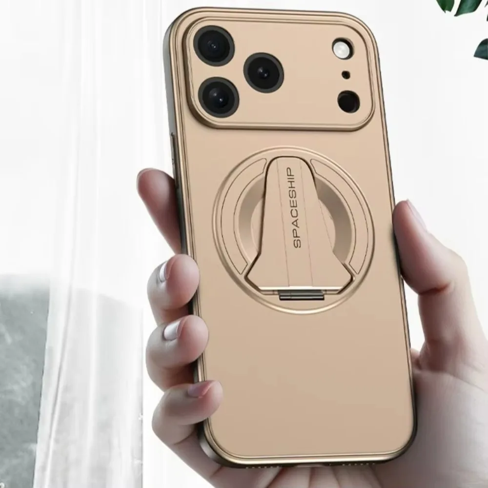 Metallic Magnetic Folding Kickstand Shockproof Case with Wireless Charging Support