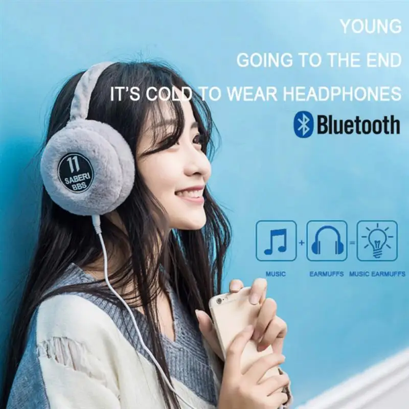 단색 USB 무선 음악 헤드셋, 귀여운 겨울 야외 헤드셋, 벨벳 플러시 2023 헤드폰, 따뜻한 귀마개