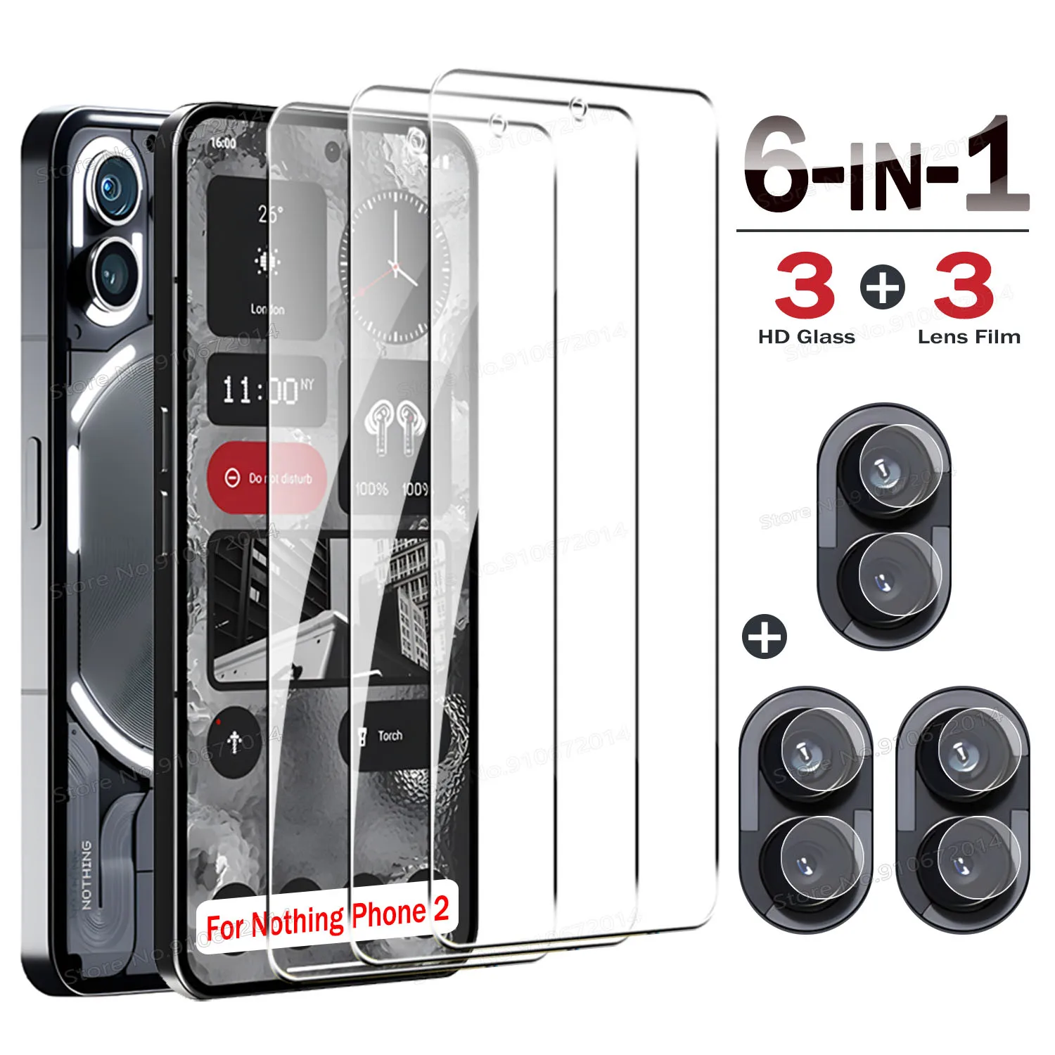 6IN1 For Nothing Phone 2A Full Glue Tempered Glass For Nothing Phone 2 ...