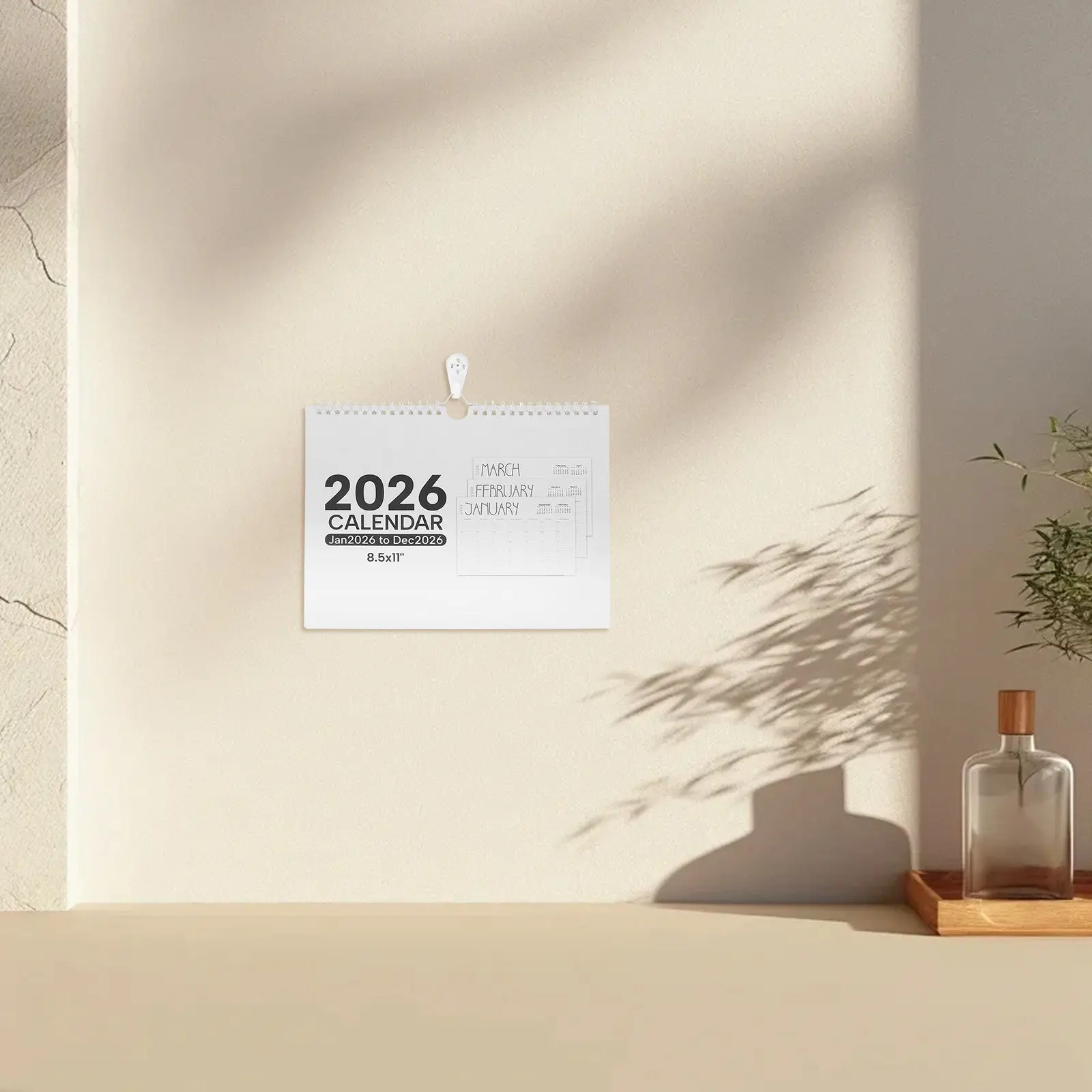 2026년 월간 플래너, 트윈 와이어 바인딩, 세로형, 연간 뜯어쓰는 페이지, 스케줄 정리, 가정 및 사무실용