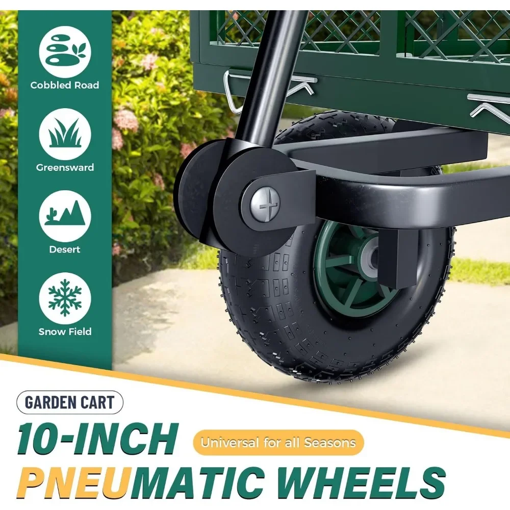 Steel Garden Cart, Heavy Duty 700 lbs Capacity, Utility Metal Wagon with 180&deg; Rotating Handle and 10" Tires, Wheelbarrow