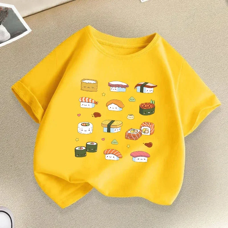 스시 프린트 키즈 티셔츠 여름 소년 소녀 캐주얼 패션 재미 있은 귀여운 편안한 반팔 탑 어린이 다채로운 티셔츠