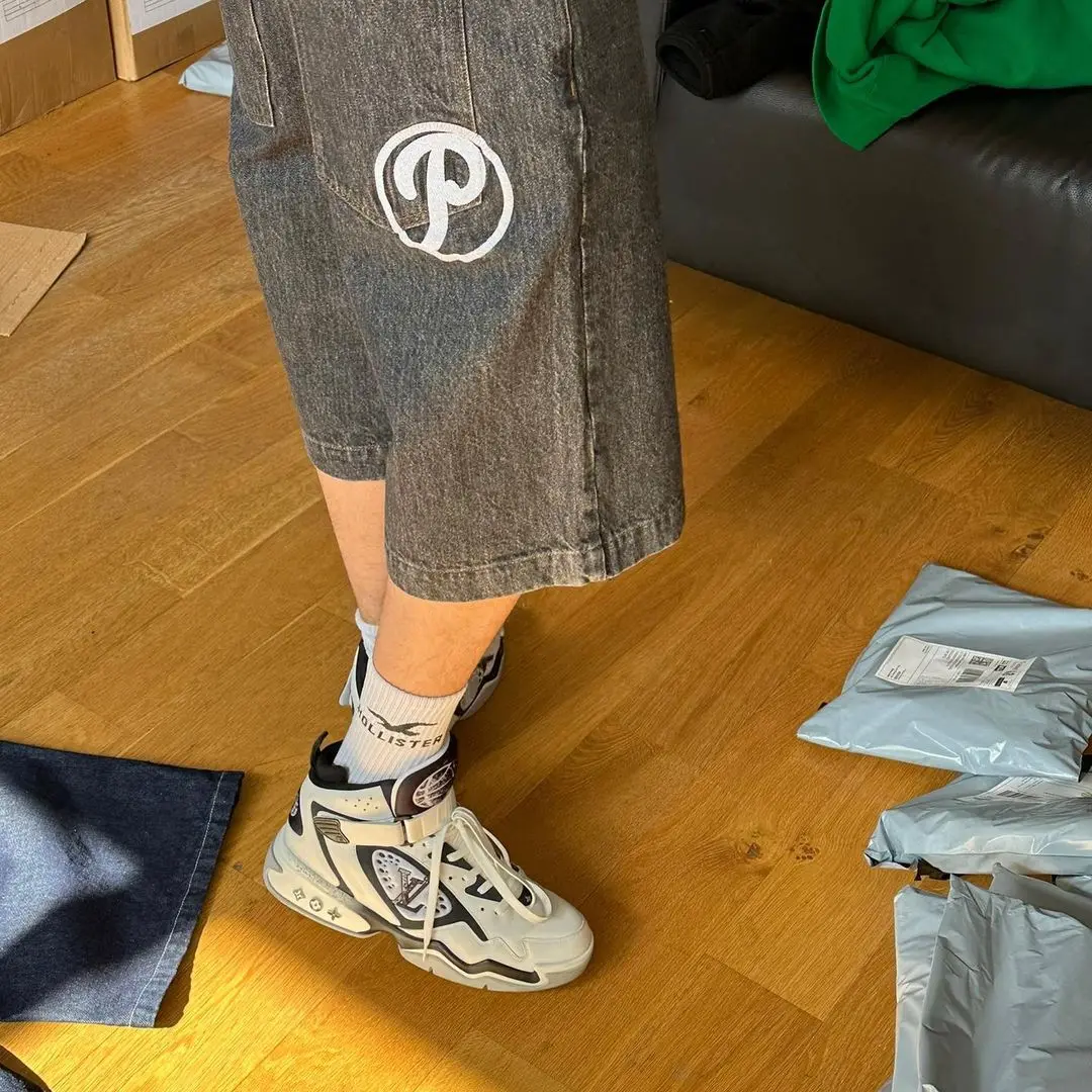 Summer Fashion Casual Y2k Hip Hop Denim Shorts New Harajuku Punk Rock Gym Male Shorts Vintage Loose Knee Length Pants Beach