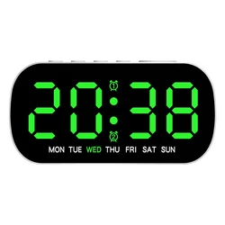 Compact LED Digital Alarm Clock with Temperature Display & Adjustable Brightness (Green)