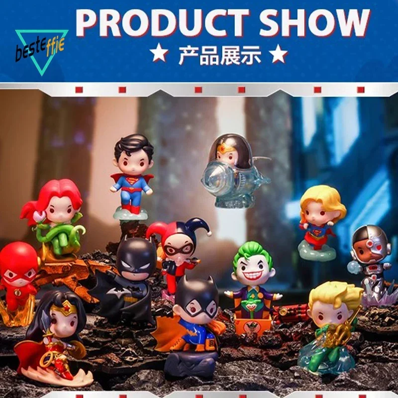 Popmart Justice League Anime Figure Blind Box Cute Kawaii Superman Batman Wonderful Woman Anime Figures Christmas Boy Toy Gifts