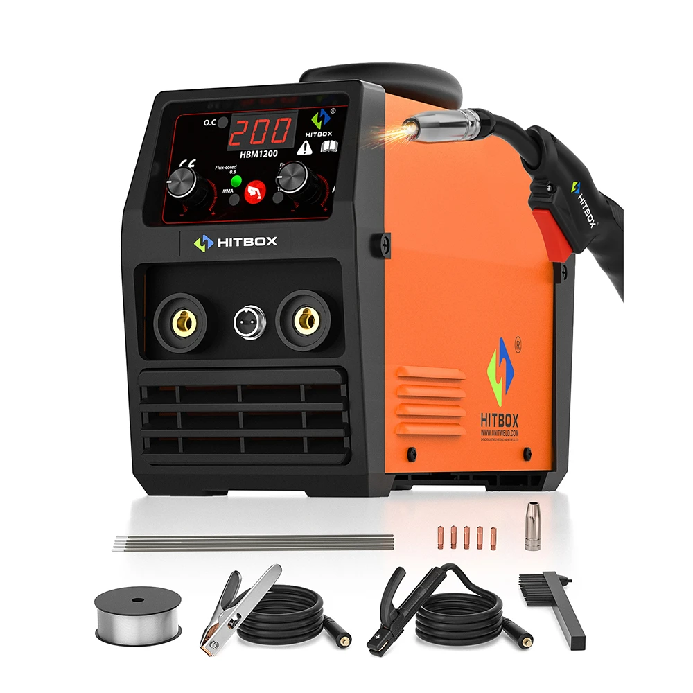 HITBOX 220V Semi-Automatic MIG Welding Machine 3 in 1 MMA/Gasless MIG/Lift TIG Inverter Welder HBM1200 AU Plug Synergy Tool