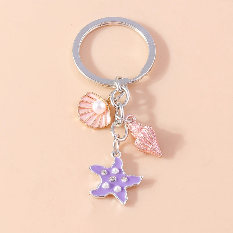 Hübsche Strand Muschel Seestern Schlüssel bund für Frauen Mädchen Meeres leben Schlüssel ring Anhänger Auto Schlüssel halter Handtasche Dekor Schmuck Geschenke – Detail 3