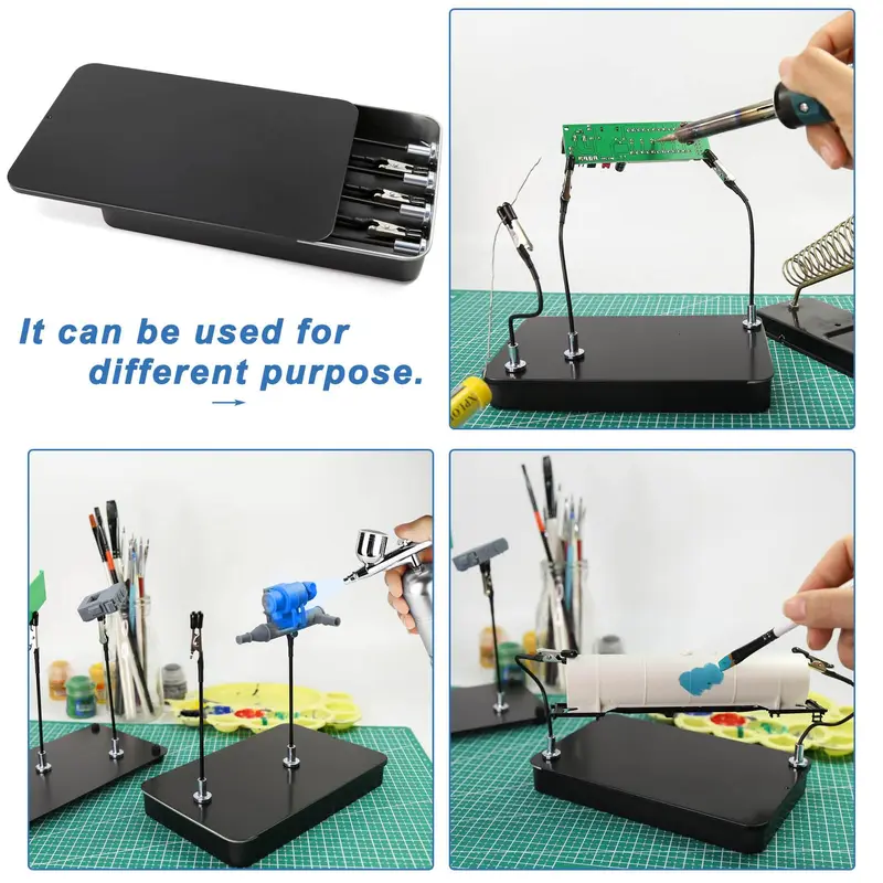 Rafford 12Pcs Bendable Model Painting Alligator Clip Sticks Rubber Tips + Metal Magnetic Base - for Airbrush, Hobby Model Parts