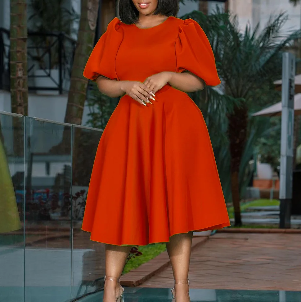 Plus Size Elegant Prom Women Puff Sleeve Solid Pretty Cloth 2023 Summer Sale New Evening Party Dress Female Casual 4xl Ball Gown