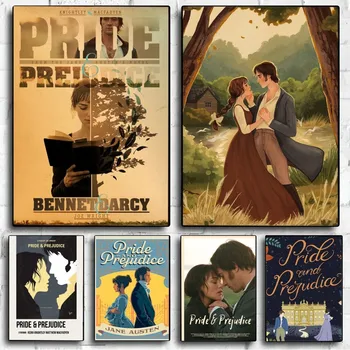 프라이드 & 편견 레트로 포스터 액자 없음, 크래프트 클럽 바 페이퍼, 빈티지 포스터, 벽 아트 페인팅, 침실 서재 스티커