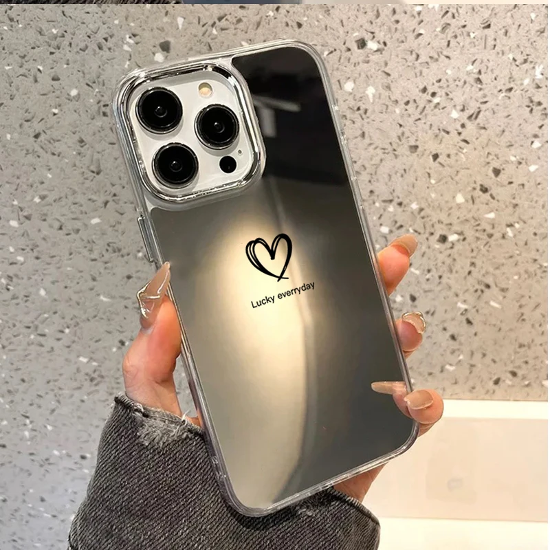 Kawaii Heart Print Mirror Phone Case - Clear Soft Shockproof Protective Cover