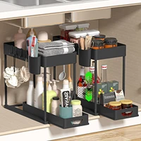 Durable Multipurpose  Organizer Rack - Stylish Black Shelving Unit for Bathroom, Kitchen & Under Sink Use - Effortless Spice Bot 2
