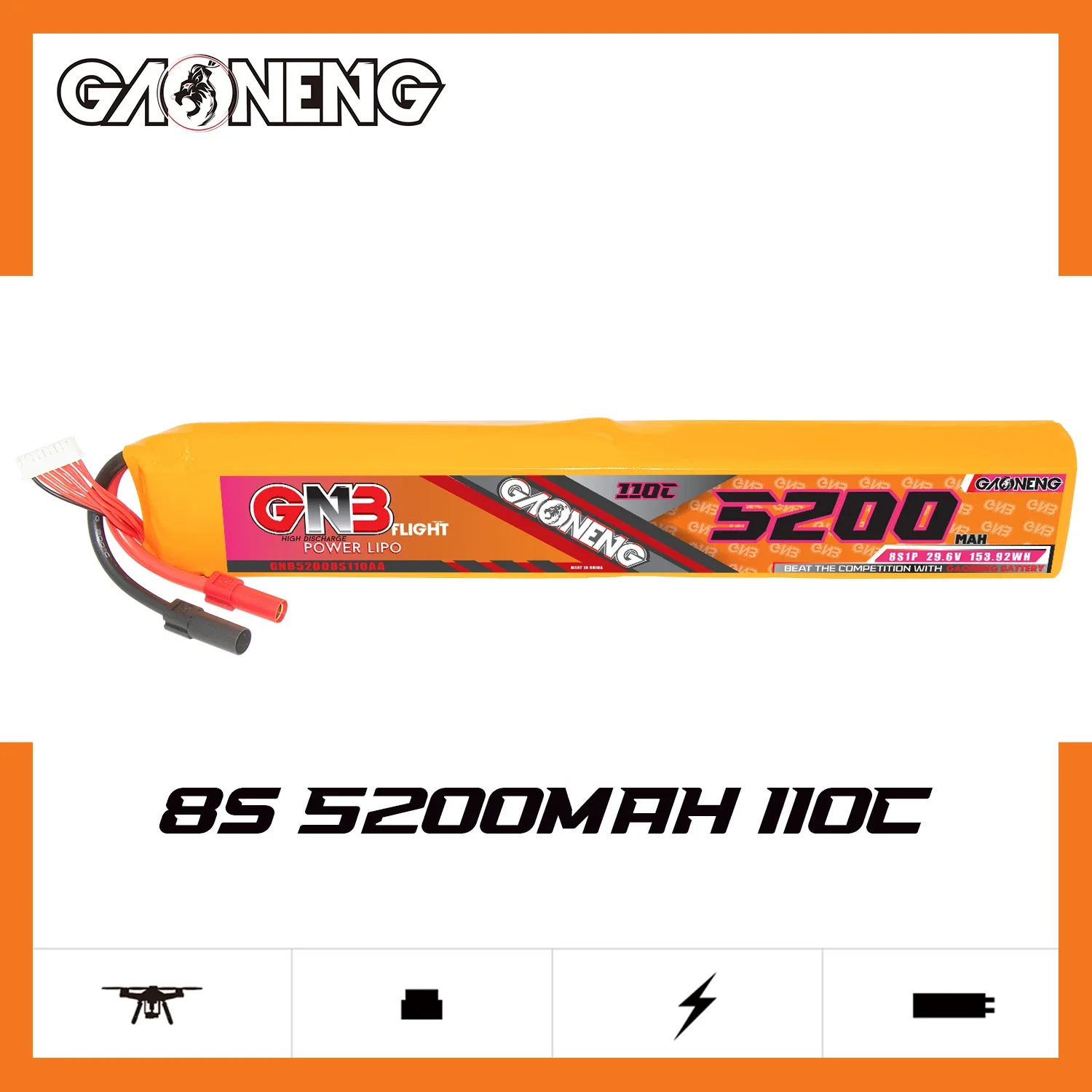 

GAONENG GNB 5200mAh 8S 110C 220C 29.6V XT150 LiPo Battery 600 to 700 Class Electric Helicopter RC Airplane