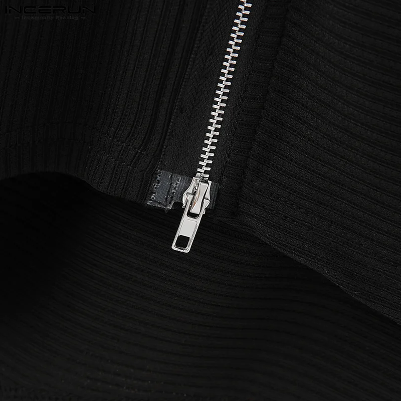 Men Trench Coat Solid Color Turtleneck Zipper Streetwear