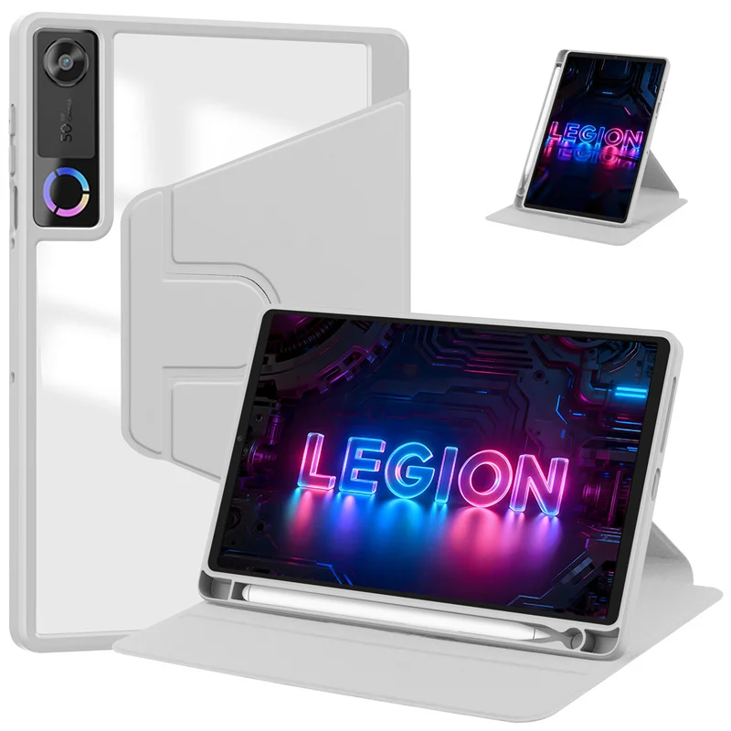 Enhanced Acrylic Tablet Case with 360-Degree Rotation and Pencil Holder