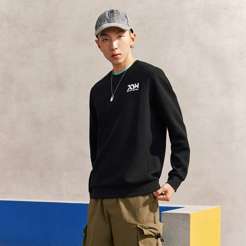 Xtep Pullover Sweater Men's Solid Color Simple Design Sweatshirts Causal Fashion Hoodies Long Sleeve Tops 877329920038