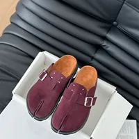 Sabots en daim à bout fendu pour femmes, boucle réglable, talon plat, chaussures décontractées confortables et antidérapantes 3