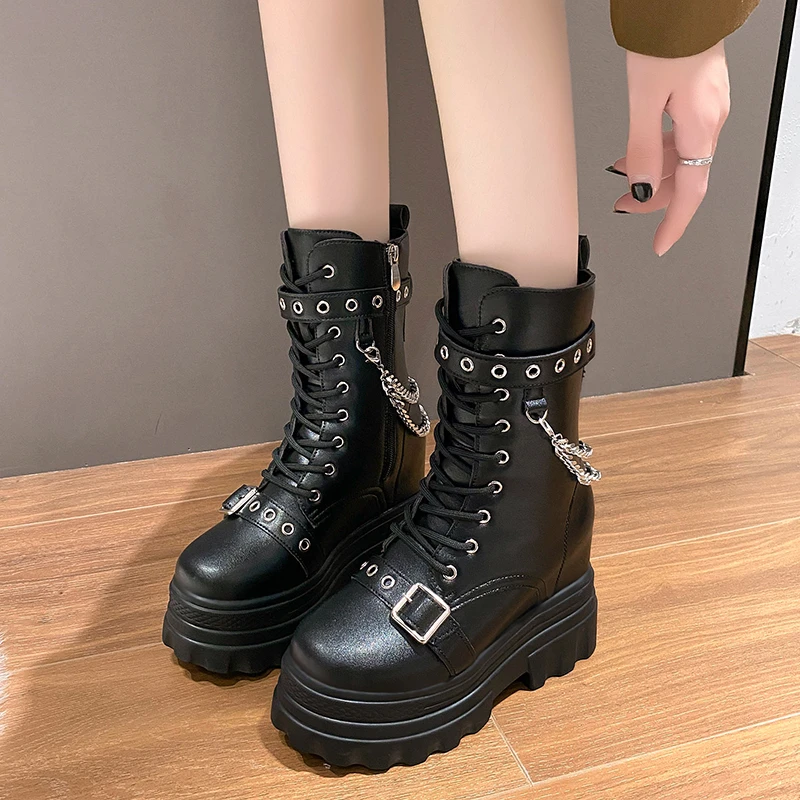 Winter Heels Platform Boots, Boots With Heels, Solid Color Round