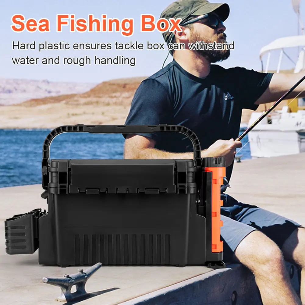 2 Tier Fishing Tackle Box Fishing Gear Box with Cup & Rod Holder Fishing Box 11 L Fishing Gear Carry On Case Fishing Accessories