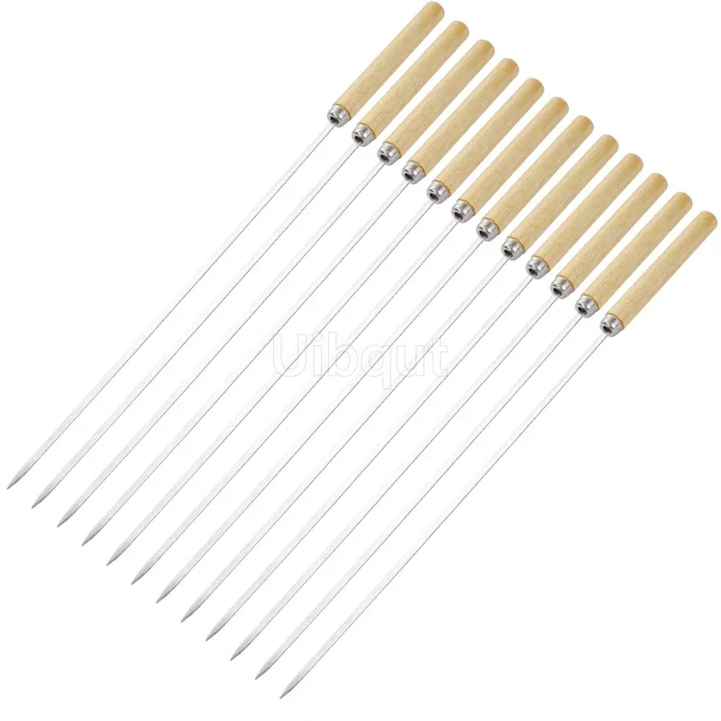 Barbecue Skewers BBQ Grilling Accessories Flat Barbecue Stick BBQ Roasting Needle with Wooden Handle Kebabe Skewers Stainless Steel Roasting Tools rotisserie long skewers
