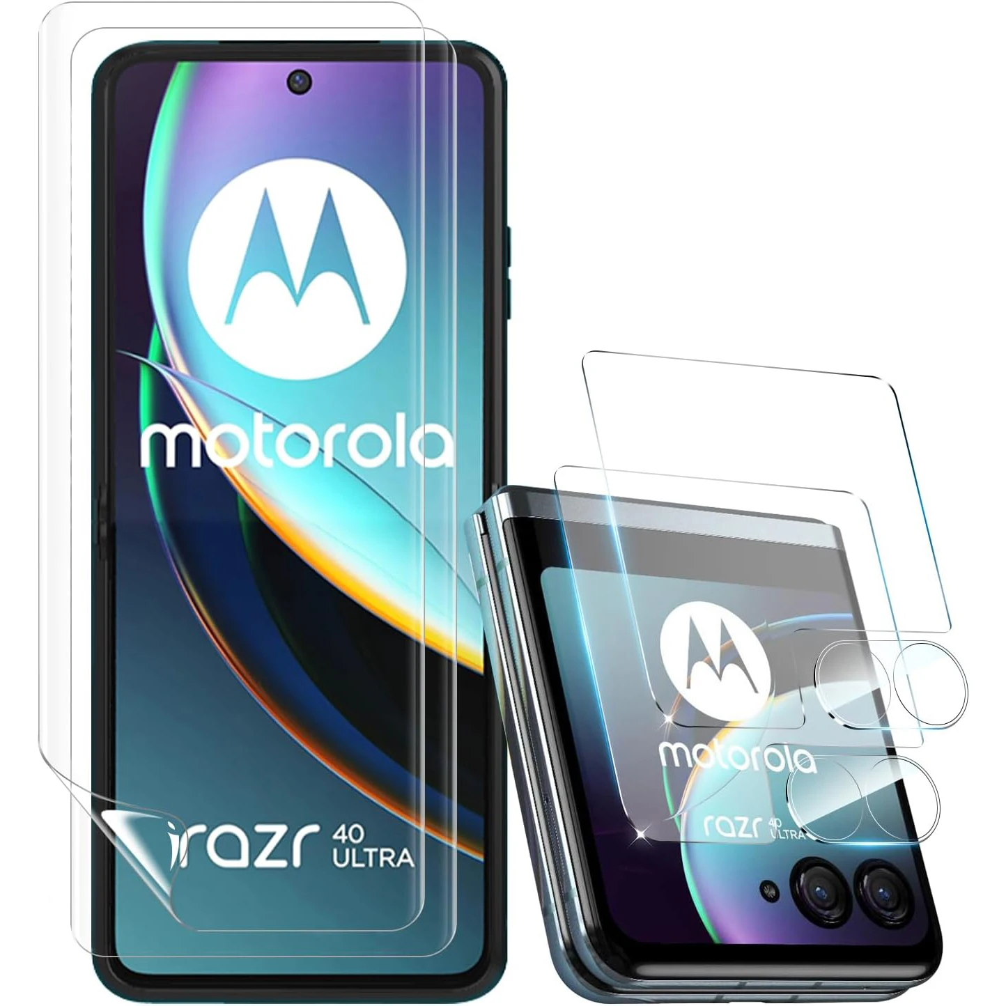 

[2 Sets 6 Pack]Screen Protecto(TPU) +Tempered Glass Screen Protector+Camera Lens Protector For Moto Razr+ / Plus (2023),40 Ultra