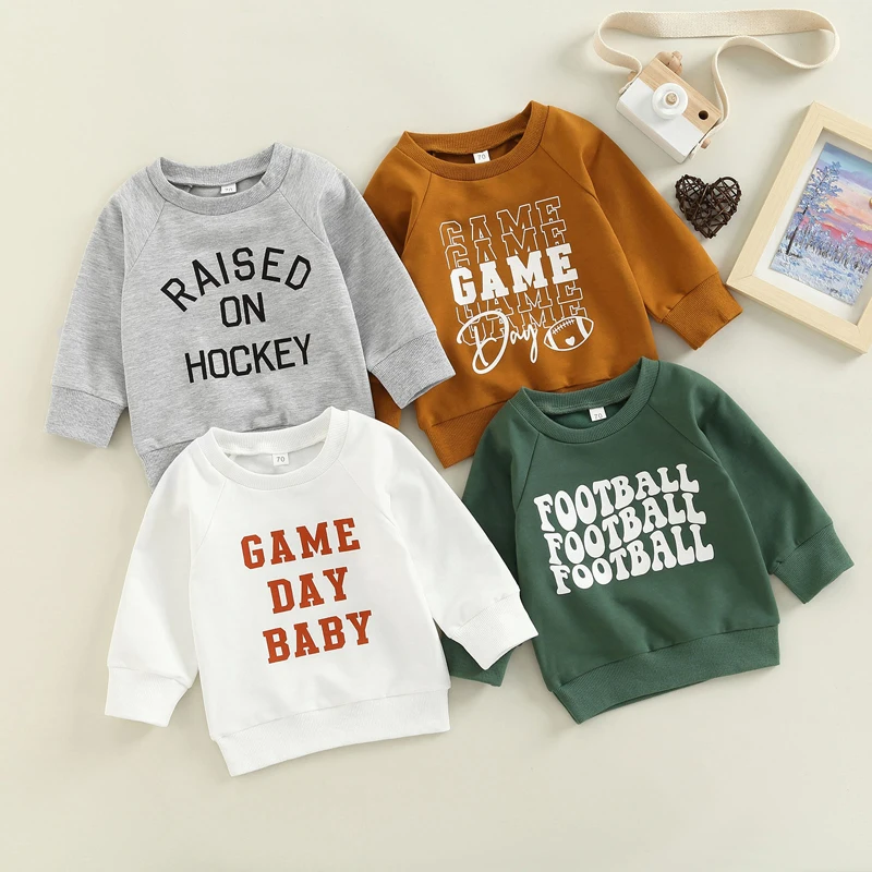 FOCUSNORM 0-3Y Autumn Causal Baby Boy Girls Sweatshirt T Shirts 4 Style Letter Printing Long Sleeve Pullover Outwear