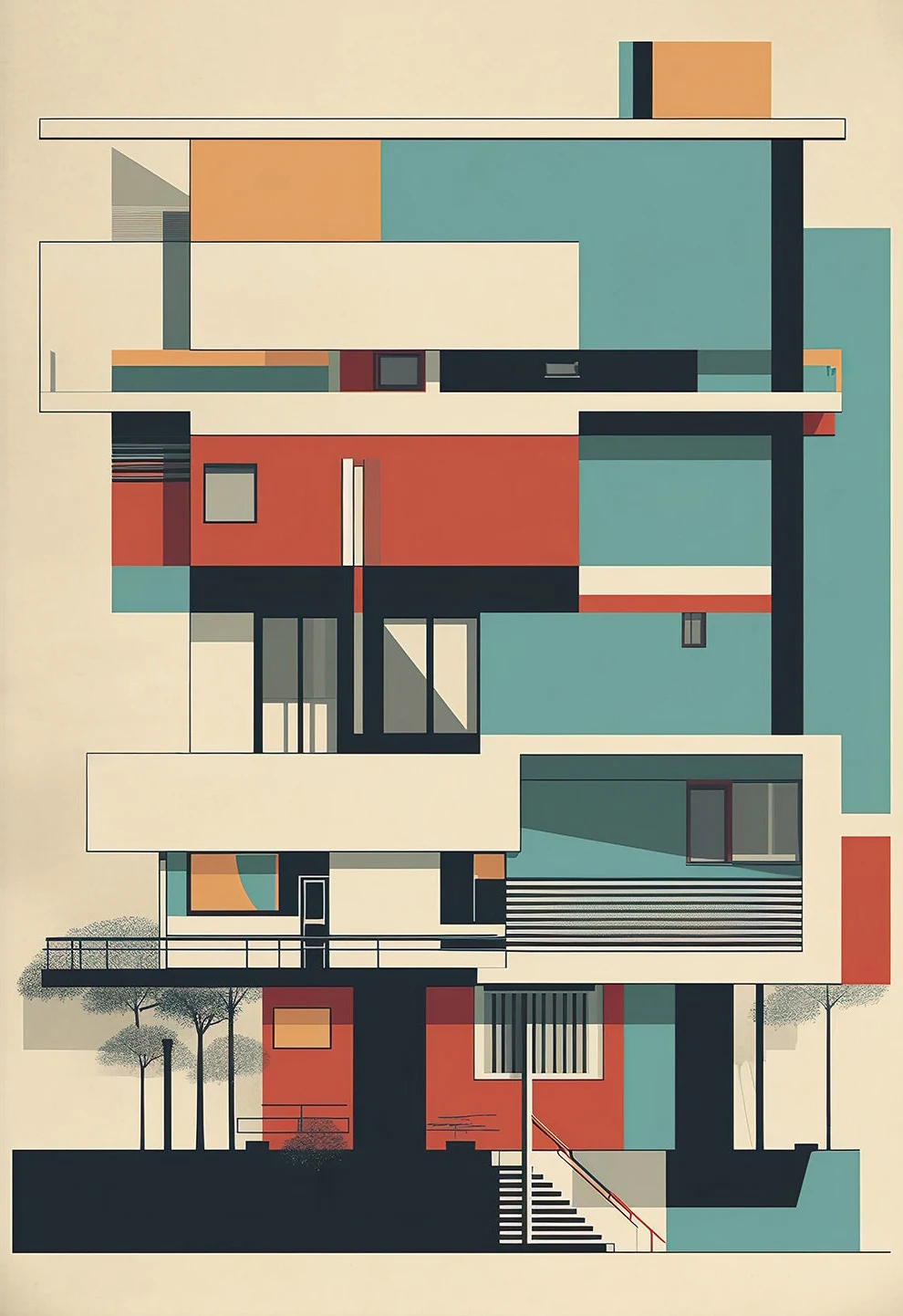 Minimalist Bauhaus Architecture Abstract Canvas Art