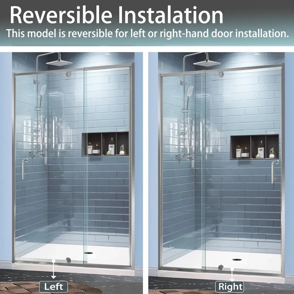 Shower Doors,44-48" W X 71" H, Piovt Swing Glass Shower Door with 1/4" (6mm) Clear SGCC Tempered Glass, Shower Door 6