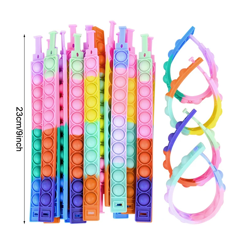 12Pcs Pop Bracelets Fidget Toy Kids Birthday Party Favors Goodie Bag Pinata Filler Guest Gift Sensory Stress Relief Wristband