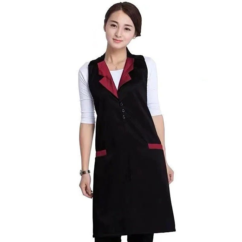 Women Restaurant Waitress Service Professional Apron With Pockets Home Cleaning Baking Cooking Kitchen Pinafore Cafe Overalls