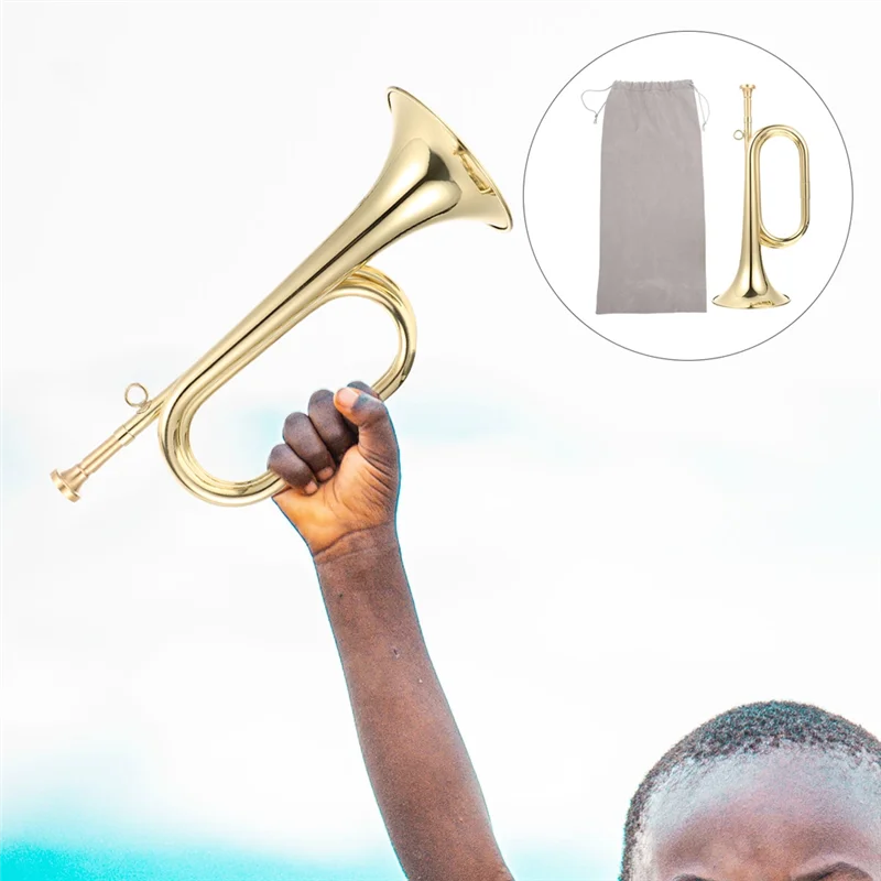 Small Trumpet Bugle Brass Golden Horn Simple Beginner Wind Instrument For School Band Child Student-AT20