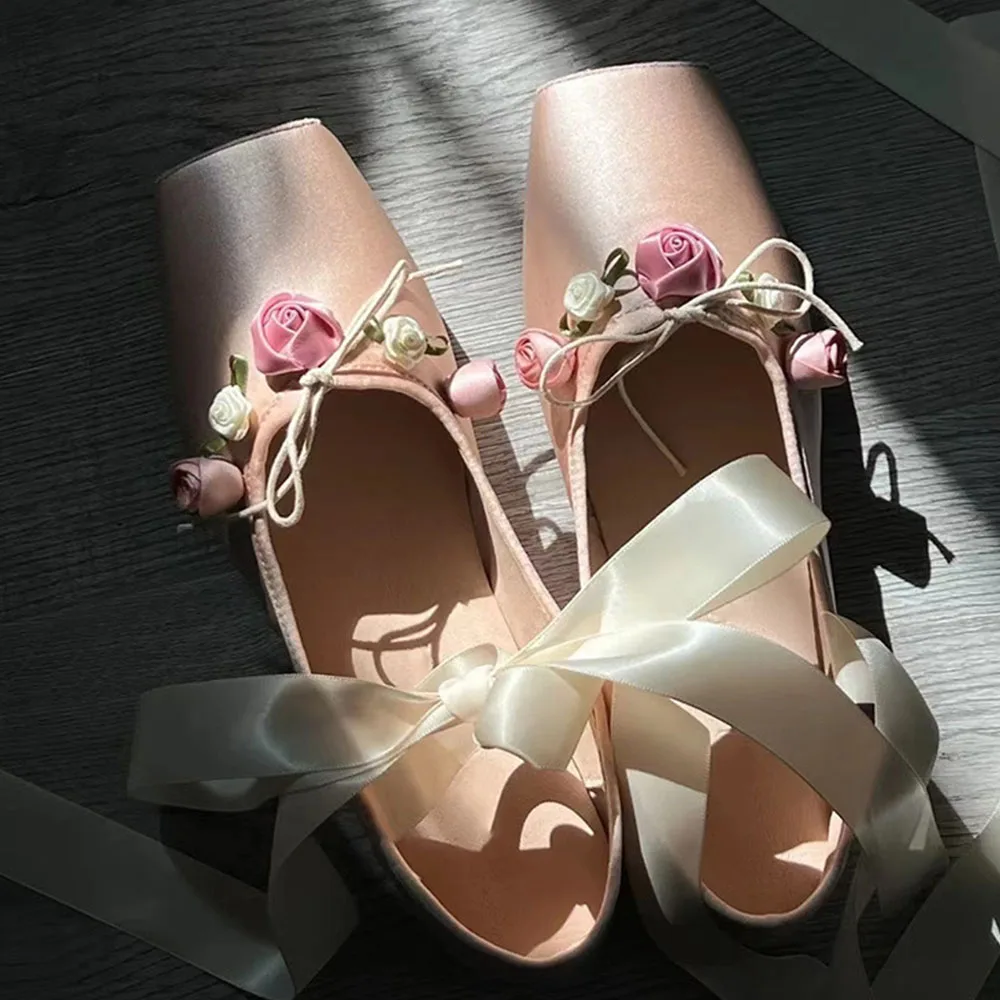 7/26までCONP 2024SS Paw Ballerina シューズ 2025 Brand New Women's Pink Flowers Cross-tied Detailed