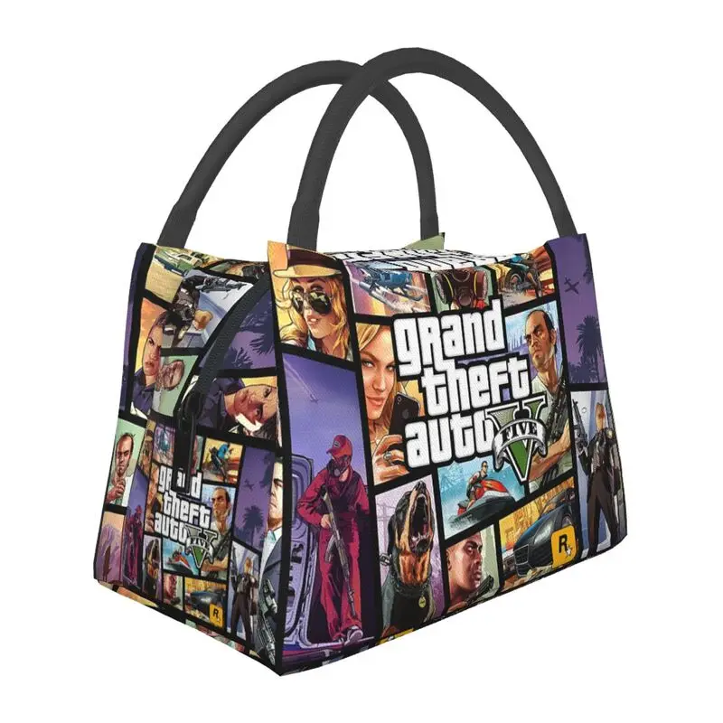 

Custom GTA Grand Theft Auto Lunch Bag Women Cooler Warm Insulated Lunch Box for Picnic Camping Work Travel